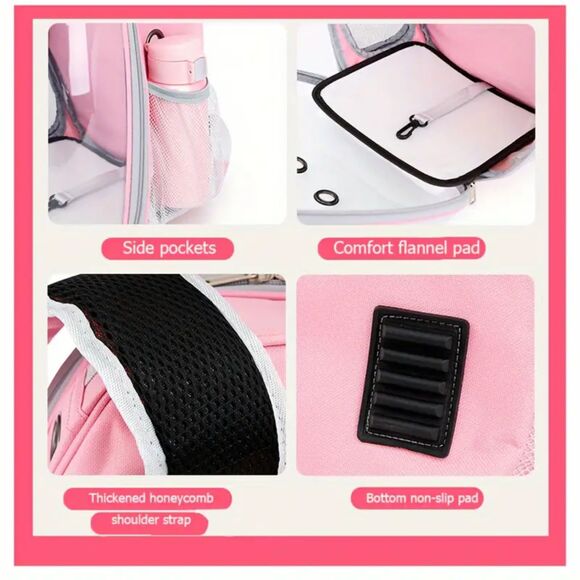Portable Pet Carrier Cat and Small Dog Travel Backpack Bag - Pink - Picture 5 of 5